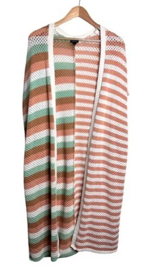 Torrid Long Open-Knit Cardigan Sweater Striped Multicolor Size 1X/2X Pastels thumbnail 1