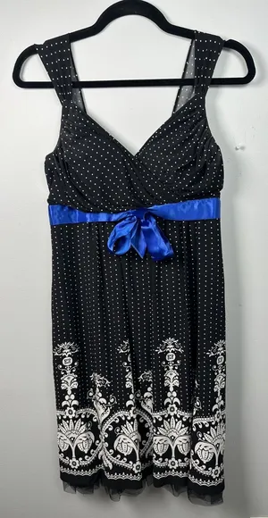 Vintage‎ My Michelle Medium Dress Sweetheart Black White Blue Party Polka Dot thumbnail 1