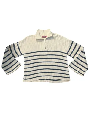 Edikted 1/4 Zip oversized Ribbed Sweater White with Navy Stripes Nautical cotton thumbnail 2