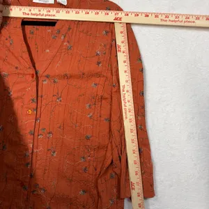 Dressbarn 3X Orange Floral Embroidered Button Up‎ Blouse V-Neck Boho Pintuck thumbnail 9