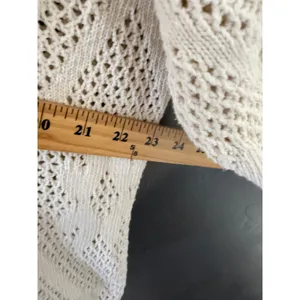 Yarnworks Vintage 90s Large Cream Cotton Open Knit Diamond Pointelle Sweater USA thumbnail 6