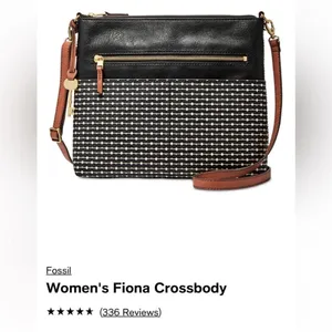 Fossil Fiona Crossbody Bag Coated Canvas Key Print Stripe Black White Brown thumbnail 2