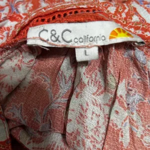 C&C California Boho Paisley Peasant Tunic L Orange Festival Folk‎ Cottagecore thumbnail 5