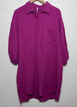 Young Fabulous and Broke‎ Women Cotton Gauze Shirt Dress Small Magenta Lagenlook thumbnail 1
