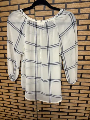 Abercrombie & fitch white and blue plaid sheer top size medium thumbnail 2