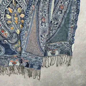 Coldwater Creek Blue‎ Embroidered Pashmina Floral Paisley Wrap Shawl Scarf OS thumbnail 4