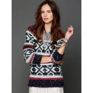 FREE PEOPLE Silver Reed Chunky Knit Fairisle Fair Isle Sweater Wool Linen Small thumbnail 5