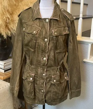 Free People Olive Green Arm Anorak Military Cargo Jacket Size Large thumbnail 3