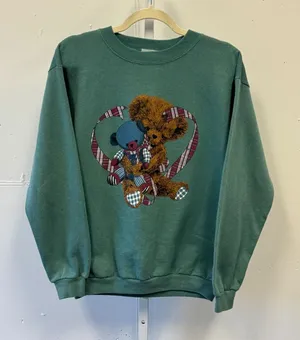 Vintage Ross Sportswear Teddy Bear Plaid Heart Sweatshirt Green USA Made L/XL thumbnail 1