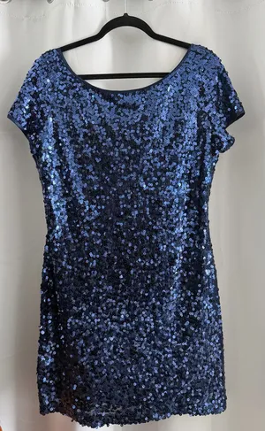S.L fashions navy blue sequin short sleeve mini dress thumbnail 1