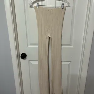MESHKI chaira straight leg rib‎ knit pants size XS cream thumbnail 6
