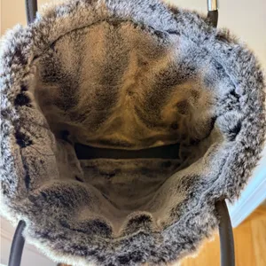 Black Faux-Fur Trim Shoulder Tote - Unbranded thumbnail 2