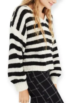Madewell Ballon Sleeve Pullover Striped Sweater Size Small Alpaca Wool thumbnail 1