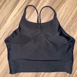 Old Navy PowerSoft High Neck Crop Tank Top Light Support Built In‎ Bra Black L thumbnail 2