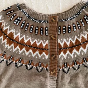 Women’s Cardigan Button Up Tan and Brown Sweater Size S #260489 thumbnail 2