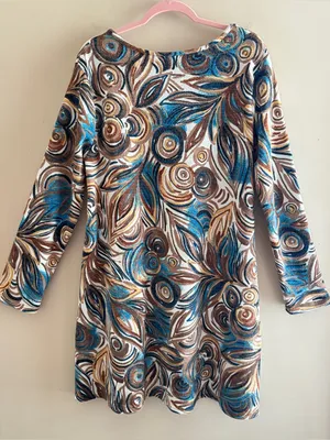 ARYEH‎ 60s/70s Inspired Boho Abstract Floral Print Long-Sleeve Knit Shift Dress thumbnail 4