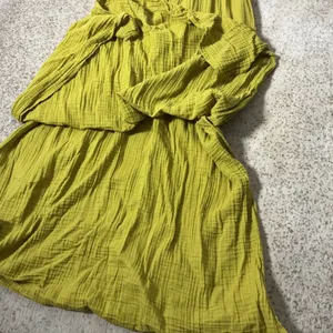 BLANCA Boho Gauze Maxi Dress Women OS Yellow V-Neck Smocked Waist Cotton Summer thumbnail 4
