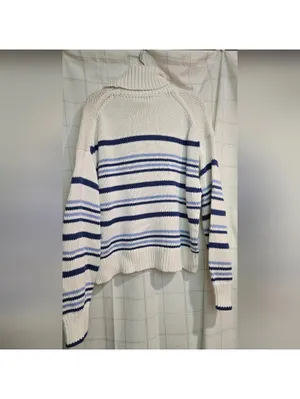 Madewell Ribbed Cotton Turtleneck Sweater in Stripe thumbnail 9