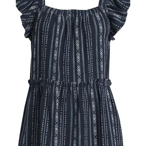 Time and Tru Womens Dress Dark Navy Stripe Size XL Square Neck Mini Linen thumbnail 6