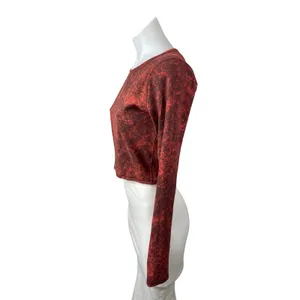 Lululemon Wunder Train Red Denim Wash Long Sleeve Yoga Athletic Crop Top Size 8 thumbnail 2