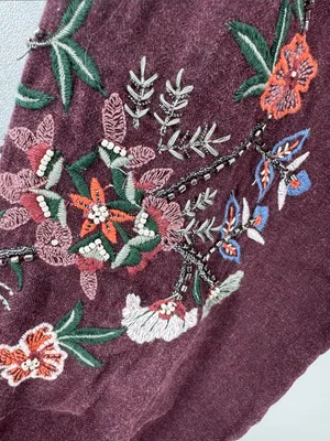 J. Jill Deep Plum maroon embroidered Long-Sleeve Round Neck top boho fall L thumbnail 6