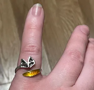 Fox ring with amber tail 5, 6, 7, 8, 9 adjustable size silver metal orange gift thumbnail 3