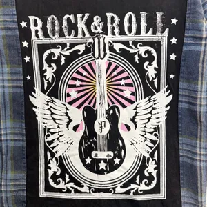 Panache Apparel S Flannel Shirt Rock‎ & Roll Graphic Guitar Patch Plaid Western thumbnail 5
