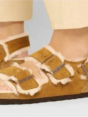 Birkenstock Milano shearling lining mink,leather sandals size 40 backstrap thumbnail 2