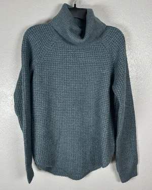 Kuhl Sienna Sweater Womens Small Blue Waffle Knit Turtle Neck Drop Hem Stretch thumbnail 1