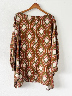 Bryn Walker Mod Geo Print Oversized Dolman Sleeve Bohemian Art Tunic Top thumbnail 8