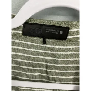 Zara Women Button Down Shirt Olive Green White Striped Cuffed Sleeve Size XS thumbnail 5