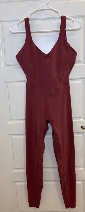Vitality Burgundy Workout Jumpsuit Unitard V Neck Full Length Activewear Size M thumbnail 1