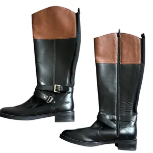 Bandolino Knee High Leather Boots‎ Sz 10 Black Brown Equestrian thumbnail 1
