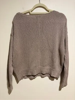 Evereve Naia Off Shoulder Pullover Sweater Slouchy Reverse Seams Taupe Medium thumbnail 8