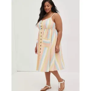 Torrid linen pastel striped Midi studio 2x sleeveless sundress thumbnail 2