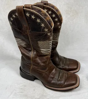 Ariat Circuit Patriot Weathered Tan Leather Square Toe‎ Boots 7B Heritage thumbnail 1