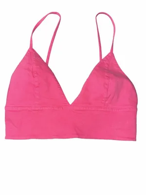 Alice + Olivia Carli V-Neck Denim Crop Top Pink Candy Size 8 Boho Festival Party thumbnail 2