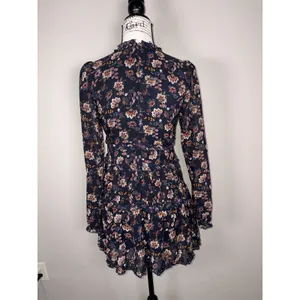 Mi Ami Black Floral Long Sleeve Ruffle Mini Dress Womens Size Medium thumbnail 4