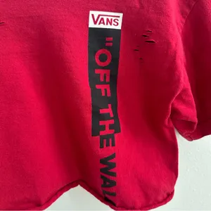 Vans Red Destroyed Cropped Off the Shoulder Top thumbnail 4