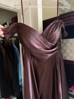 Brown Off Shoulder Formal Gown Floor Length Dress Corset Size 6 Boutique thumbnail 5