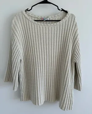 Free People Beach Cream Ribbed Knit Women’s Sweater - Relaxed Fit thumbnail 1