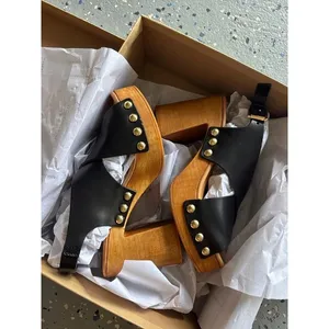 Anthropologie Studded Leather Wooden Heel Platform Sandals $180 thumbnail 5