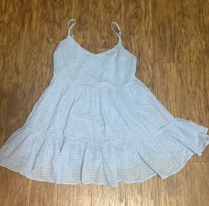 SHEIN Light Blue Tiered Babydoll Mini Dress Size Medium | Flowy Sleeveless Summer Dress thumbnail 1