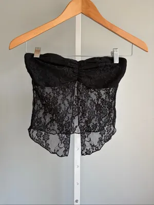 Edikted Black Lace Strapless Bandeau Top Pink Logo Size S thumbnail 2