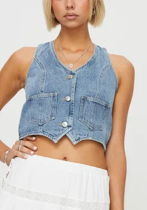 Princess Polly Medium Wash Denim Vest Top thumbnail 1