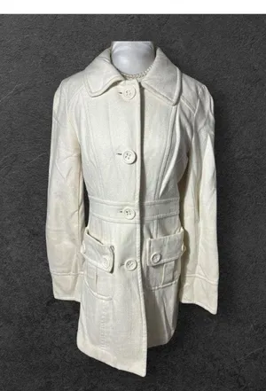 Tulle Peacoat medium Ivory Wool Blend Long Jacket Old Money Career Button-Up thumbnail 12