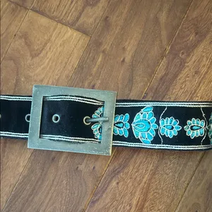 Free People Black 100% Cotton Floral Embroidered Belt Size S/M thumbnail 7