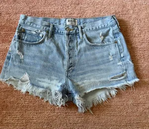 AGOLDE Women’s 29 Distressed Denim Cutoff Shorts Star Patch Button Fly thumbnail 1