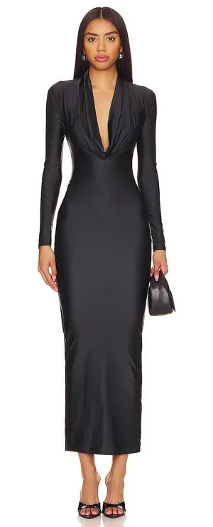 Good American Black Cowl Neck Jersey Zip Slit Dress Small NWOT thumbnail 1