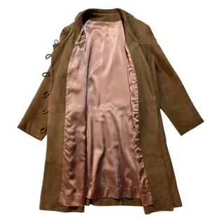 Vintage 60’s Leather Jacket Coat Brown Small Suede Leather Buttons Lined Collar thumbnail 2
